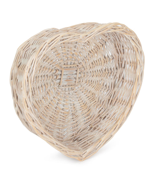 Small White Wash Heart Shaped Tray Basket
