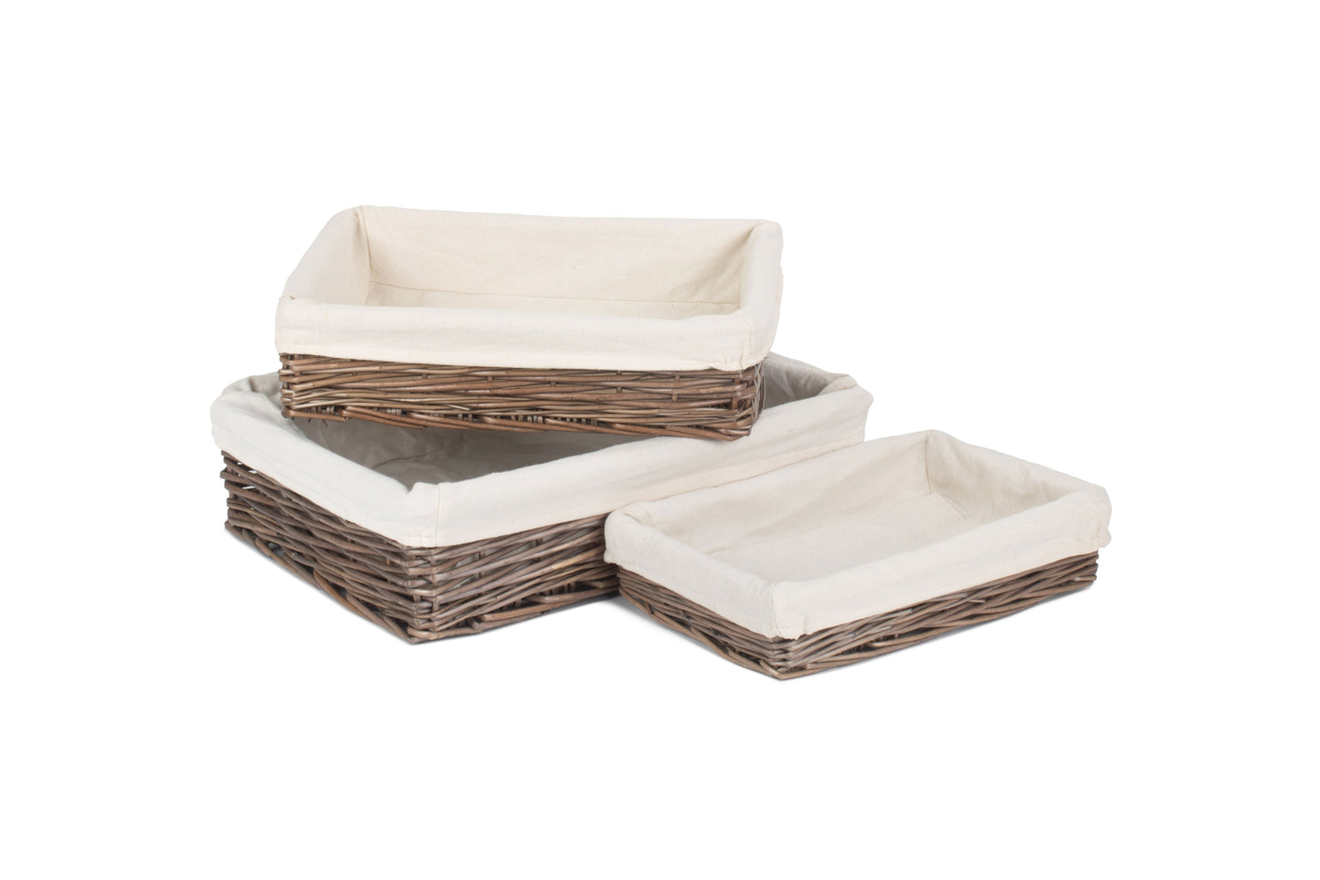 Lined Antique Wash Rectangular Straight Sided Tray Basket Set 3