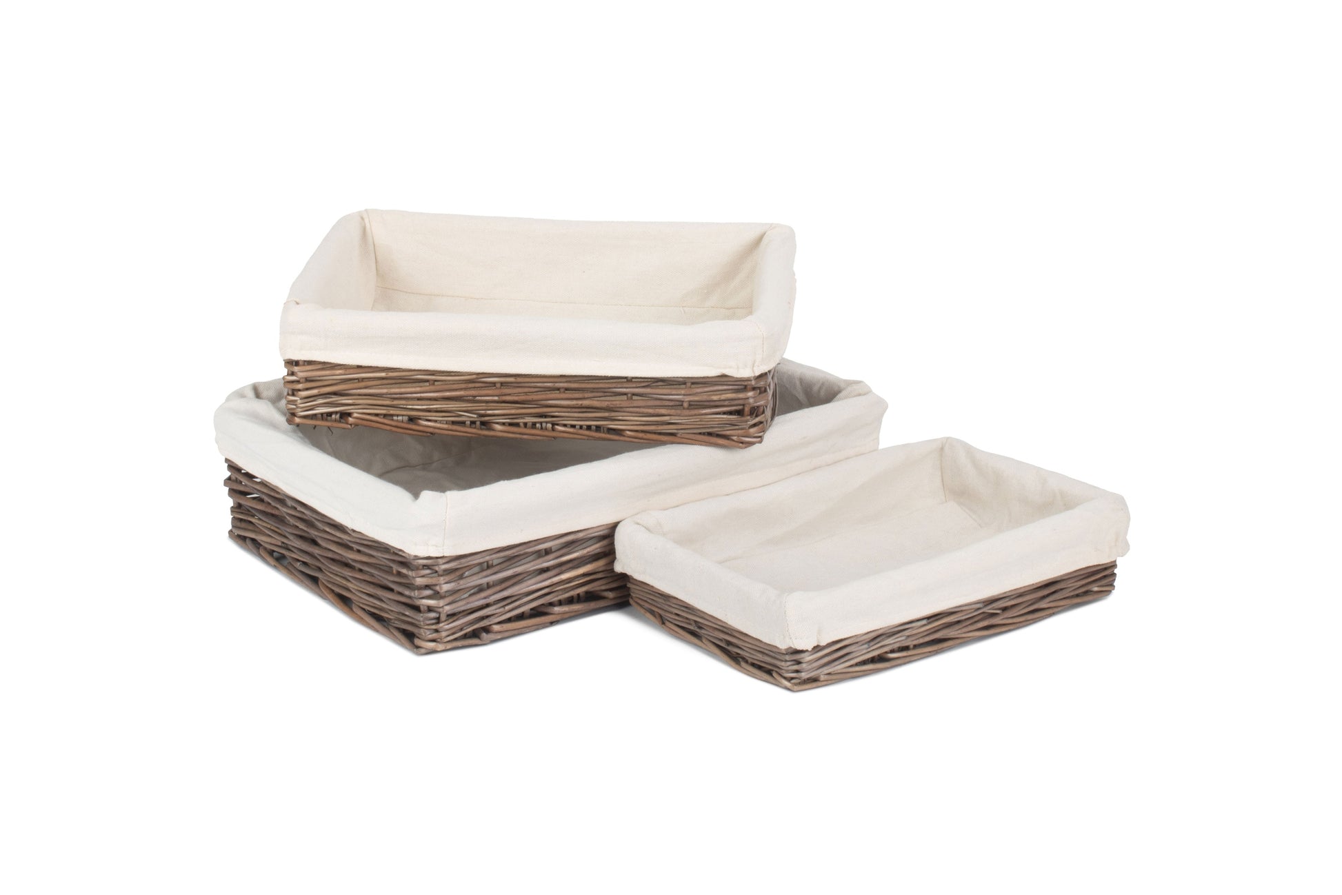 Lined Antique Wash Rectangular Straight Sided Tray Basket Set 3