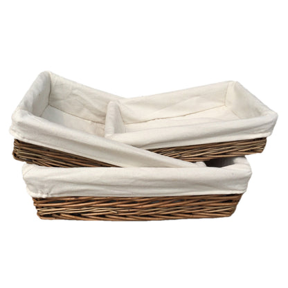 Lined Antique Wash Rectangular Straight Sided Tray Basket Set 3