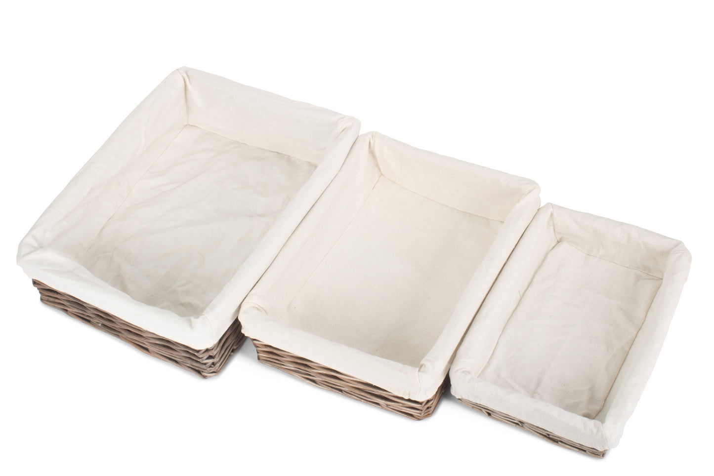 Lined Antique Wash Rectangular Straight Sided Tray Basket Set 3