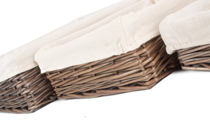 Lined Antique Wash Rectangular Straight Sided Tray Basket Set 3
