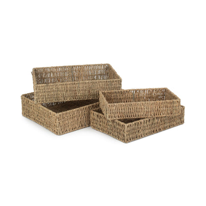 Set 4 Rectangular Seagrass Tray Baskets
