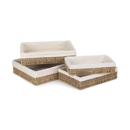 Set 4 Lined Rectangular Seagrass Tray Baskets
