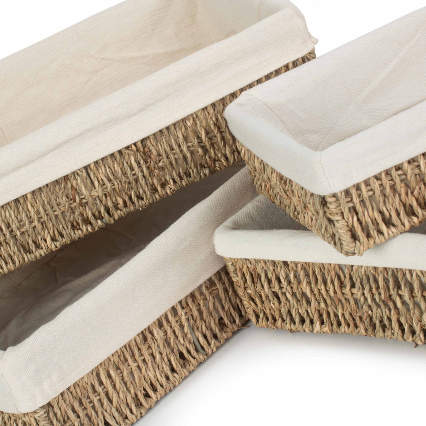 Set 4 Lined Rectangular Seagrass Trays