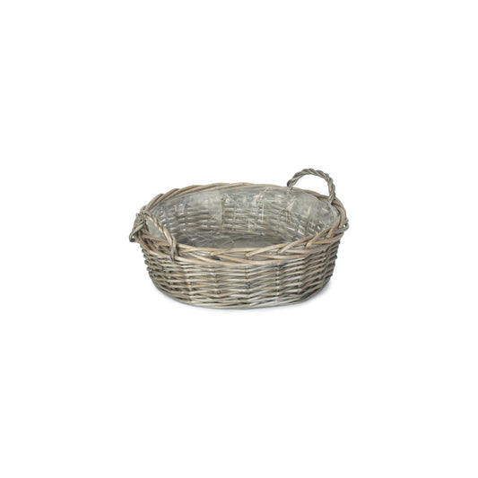 Large Round Antique Wash Display Tray Basket With Plastic Lining