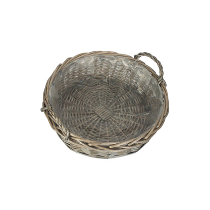 Large Round Antique Wash Display Tray Basket With Plastic Lining