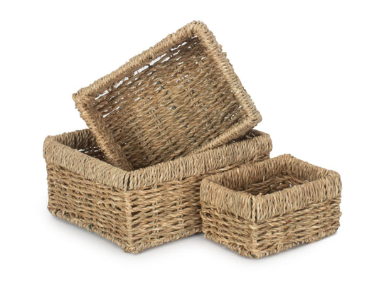 Rectangular Seagrass Small Tray Baskets Set 3
