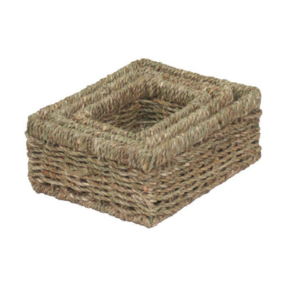 Rectangular Seagrass Small Tray Baskets Set 3