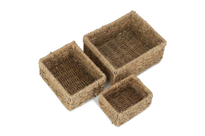 Rectangular Seagrass Small Tray Baskets Set 3