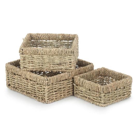 Square Seagrass Tray Baskets Set 3