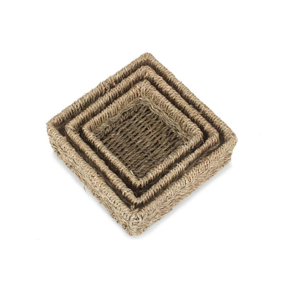 Square Seagrass Tray Baskets Set 3