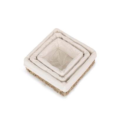 Lined Square Seagrass Tray Baskets Set 3