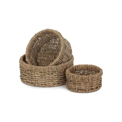 Round Seagrass Small Tray Baskets Set 3