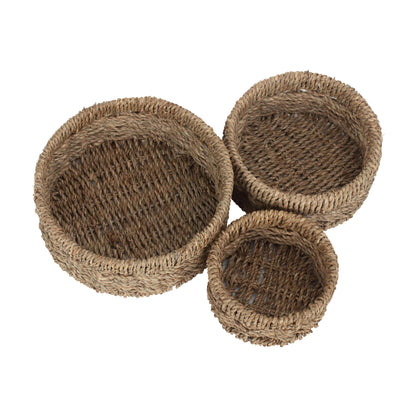 Round Seagrass Small Tray Baskets Set 3