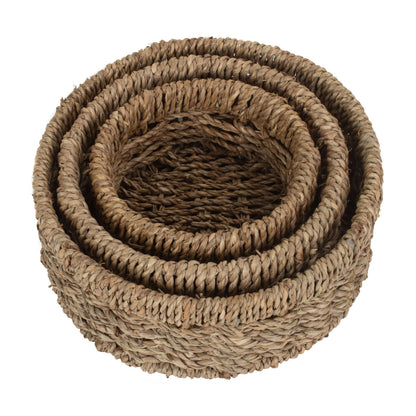 Round Seagrass Small Tray Baskets Set 3
