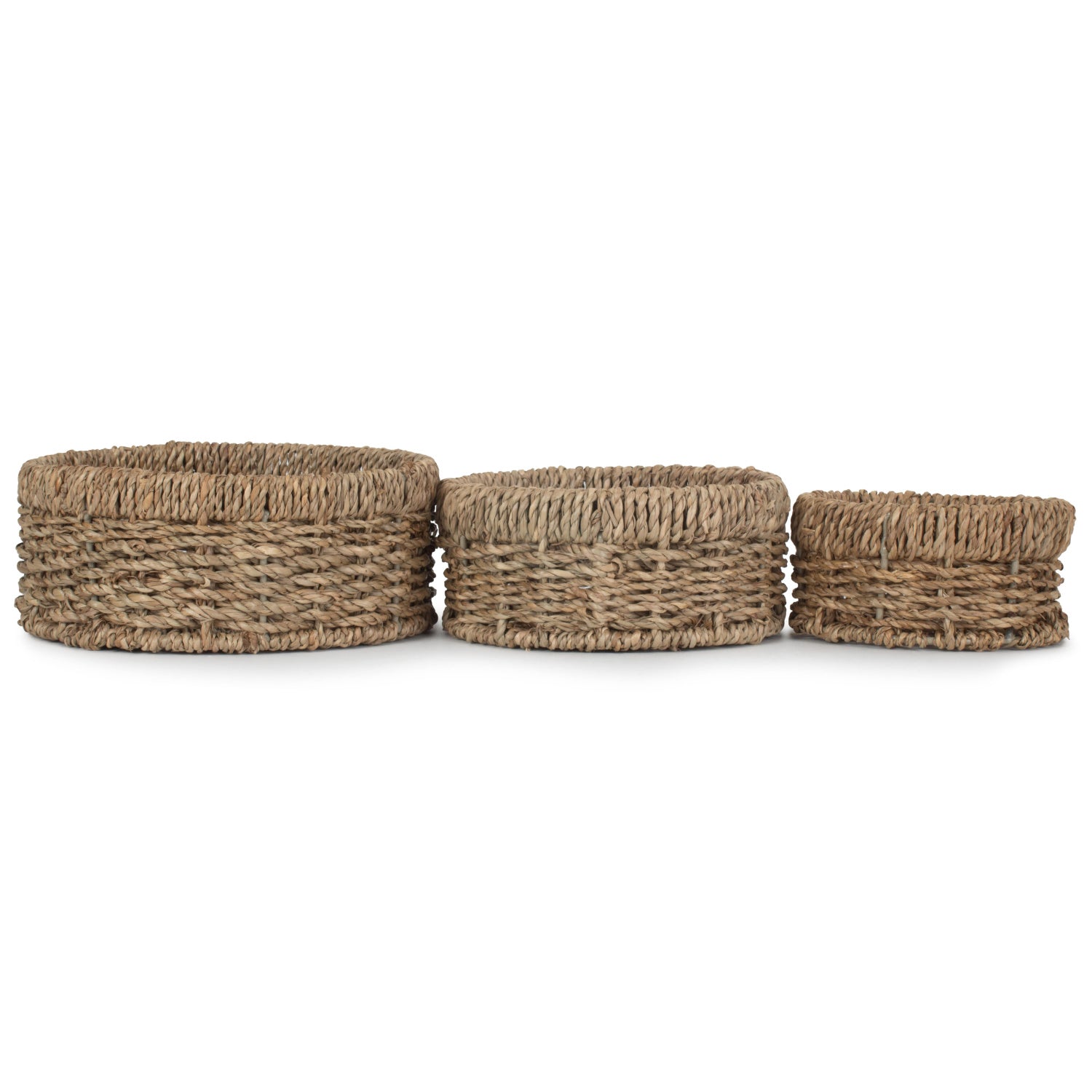 Round Seagrass Small Tray Baskets Set 3