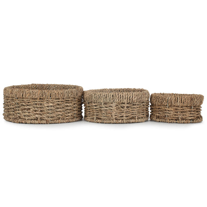 Round Seagrass Small Tray Baskets Set 3