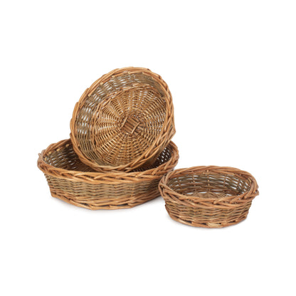 Unpeeled Willow Round Tray Baskets Set 3