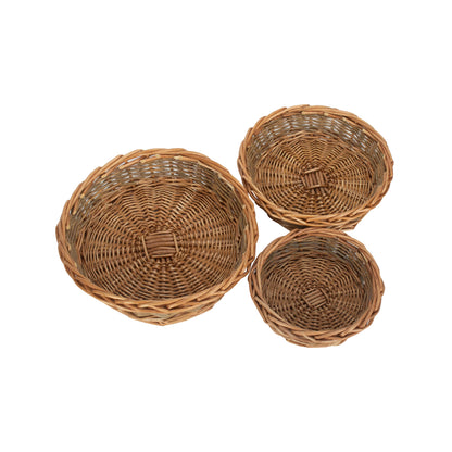 Unpeeled Willow Round Tray Baskets Set 3
