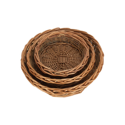 Unpeeled Willow Round Tray Baskets Set 3