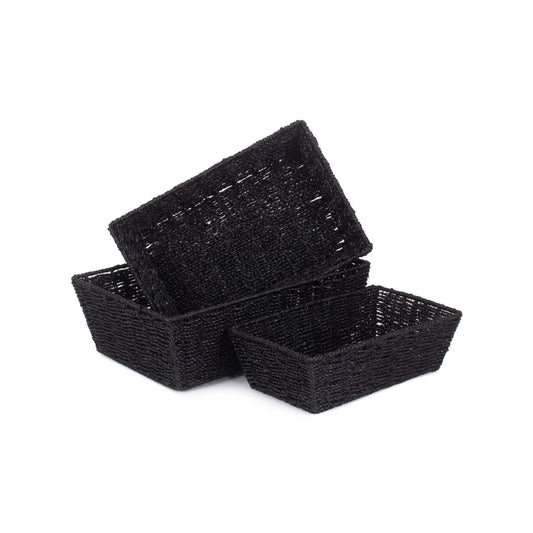 Black Paper Rope Tray Baskets Set 3