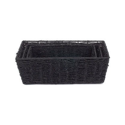 Black Paper Rope Tray Baskets Set 3