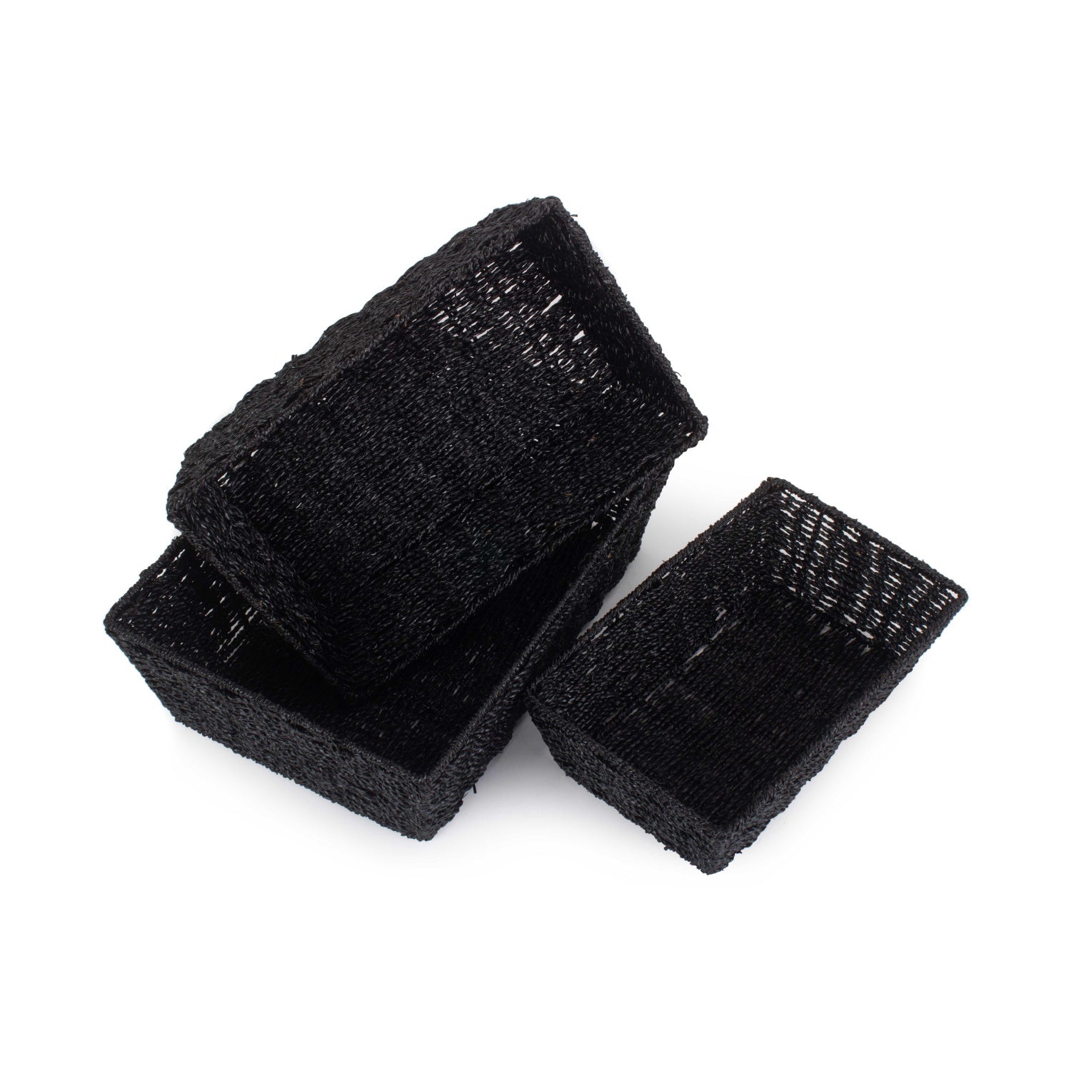 Black Paper Rope Tray Baskets Set 3