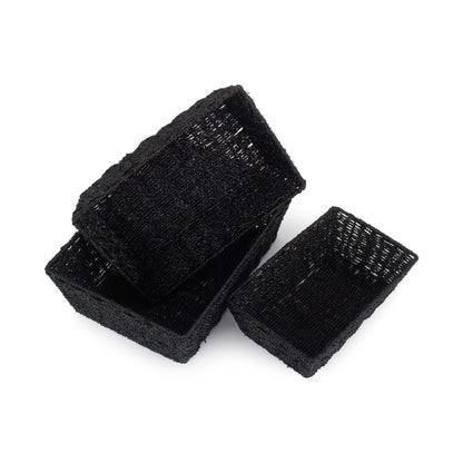 Black Paper Rope Tray Baskets Set 3