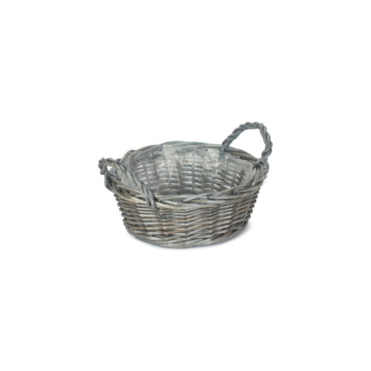 Small Round Antique Wash Display Tray Basket With Plastic Lining