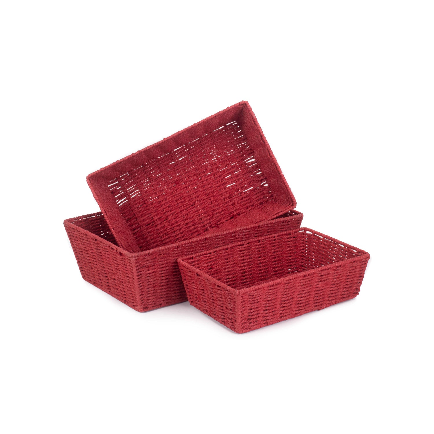 Red Paper Rope Tray Baskets Set 3