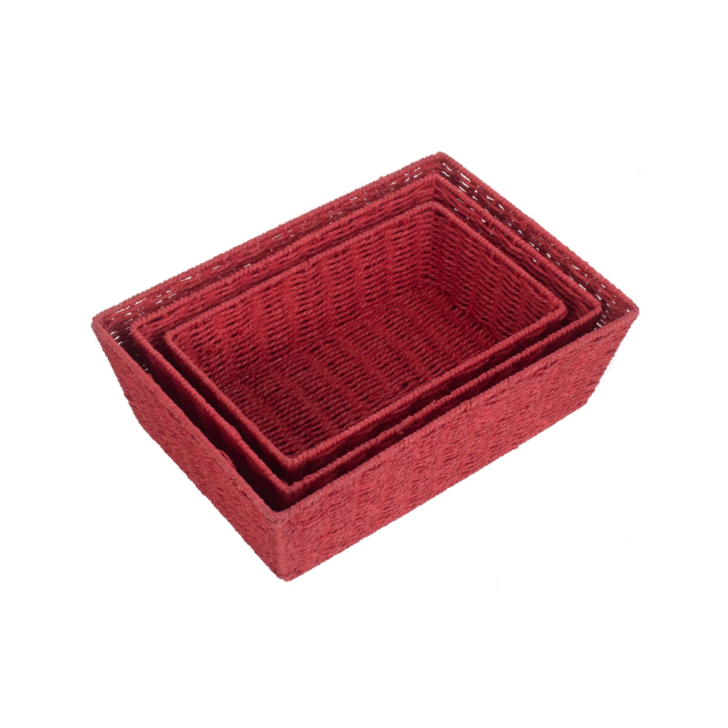 Red Paper Rope Tray Baskets Set 3