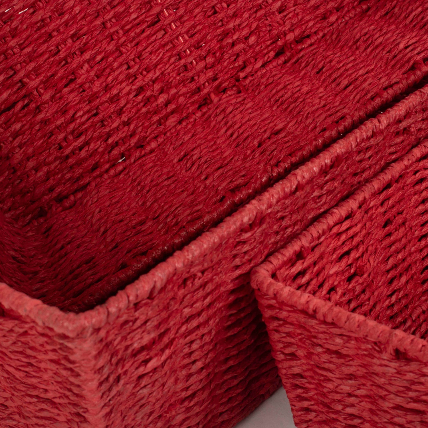 Red Paper Rope Tray Baskets Set 3