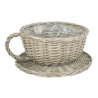 Antique Wash Willow Tea Cup Planter with Plastic Lining