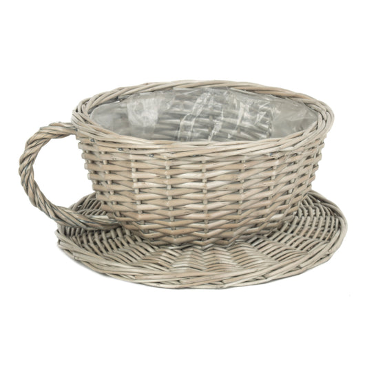 Antique Wash Willow Tea Cup Planter with Plastic Lining