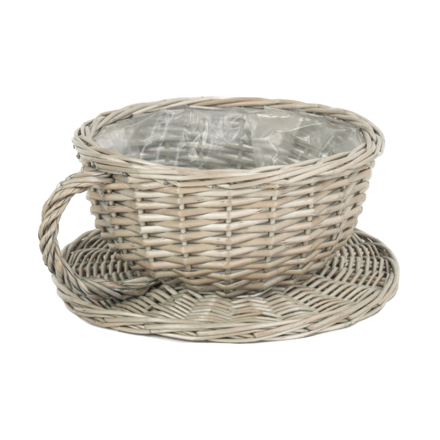 Antique Wash Willow Tea Cup Planter with Plastic Lining