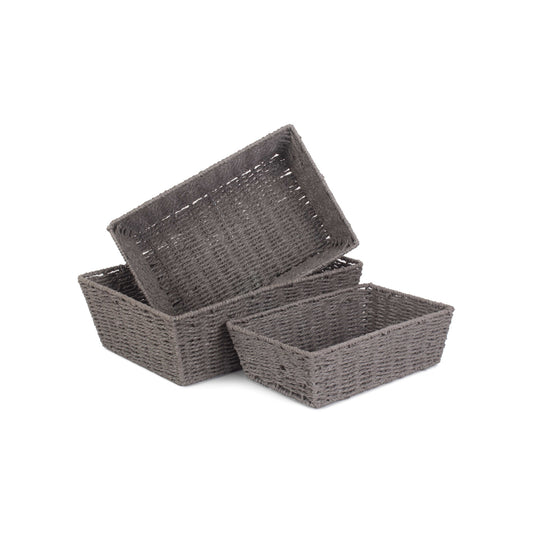 Grey Paper Rope Tray Baskets Set 3