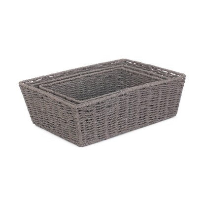 Grey Paper Rope Tray Baskets Set 3