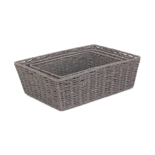 Grey Paper Rope Tray Baskets Set 3