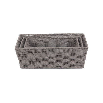 Grey Paper Rope Tray Baskets Set 3