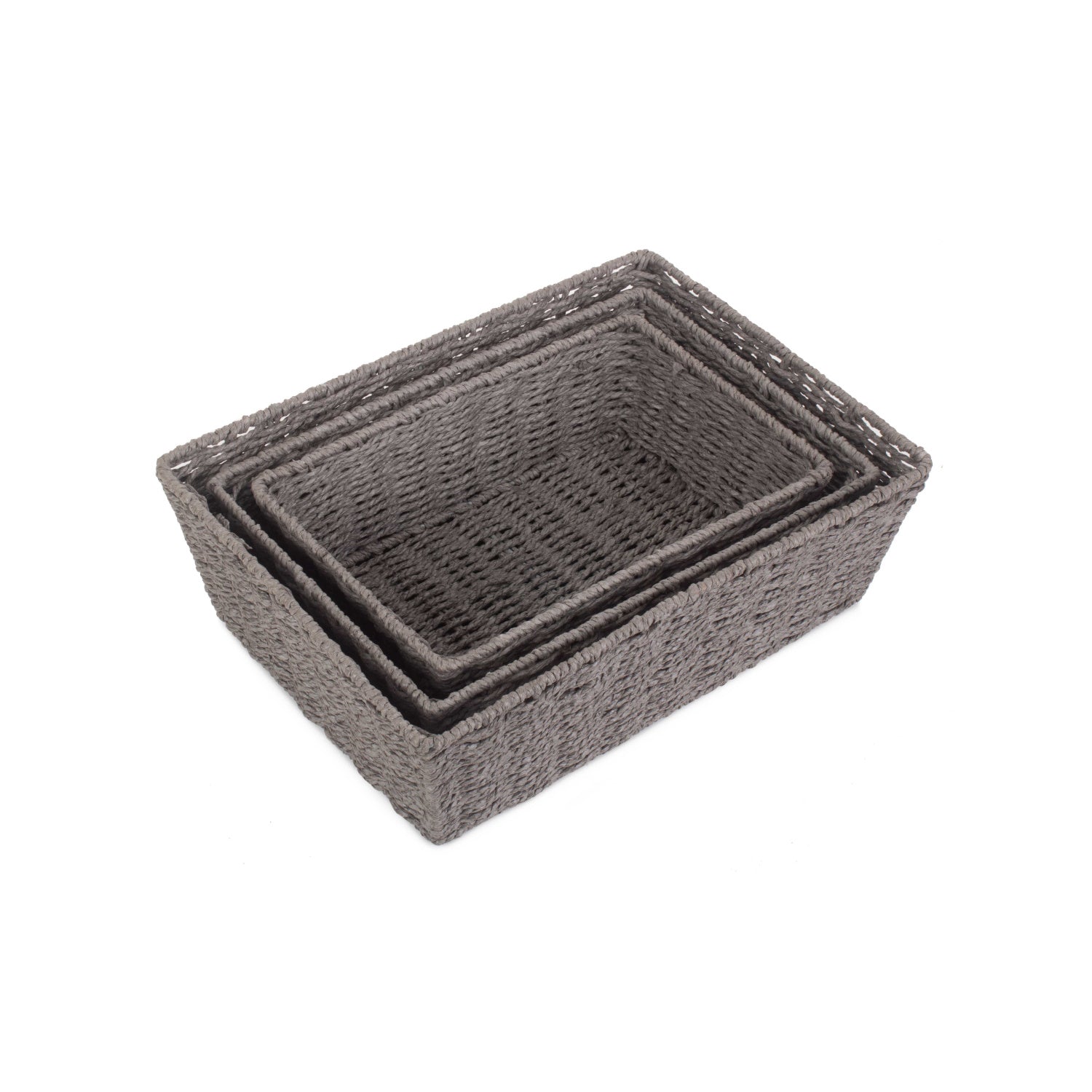 Grey Paper Rope Tray Baskets Set 3
