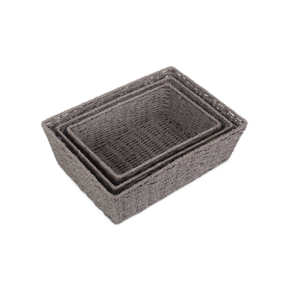 Grey Paper Rope Tray Baskets Set 3