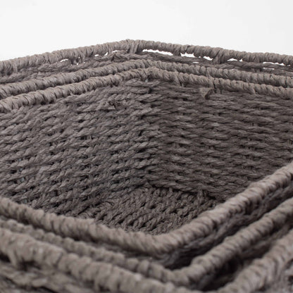 Grey Paper Rope Tray Baskets Set 3