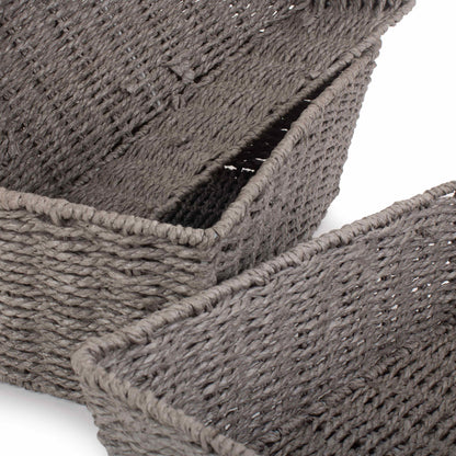 Grey Paper Rope Tray Baskets Set 3