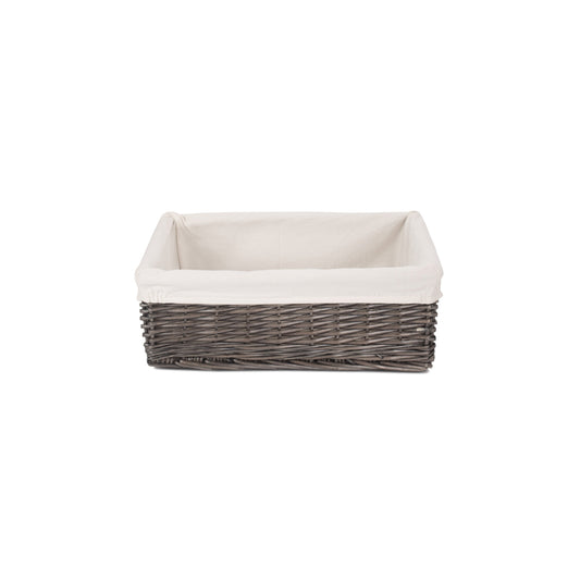 Extra Large Antique Wash Willow Tray Basket with White Lining