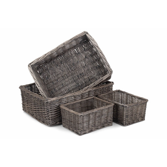 Antique Wash Willow Tray Baskets Set 4
