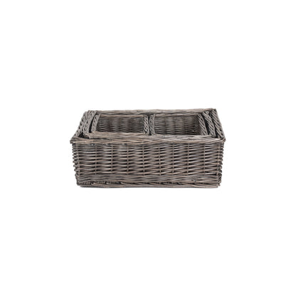 Antique Wash Willow Tray Baskets Set 4