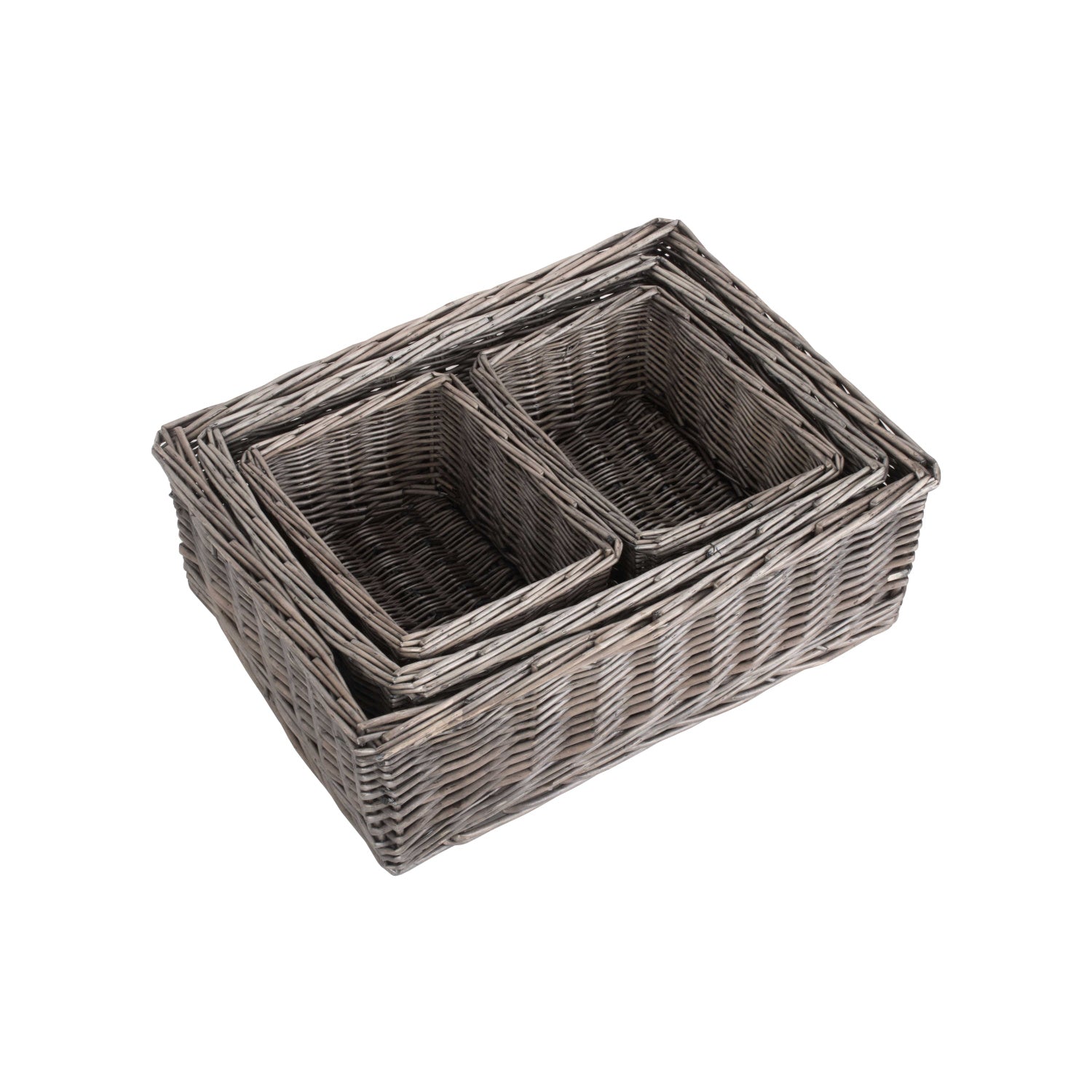 Antique Wash Willow Tray Baskets Set 4