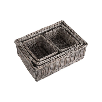 Antique Wash Willow Tray Baskets Set 4