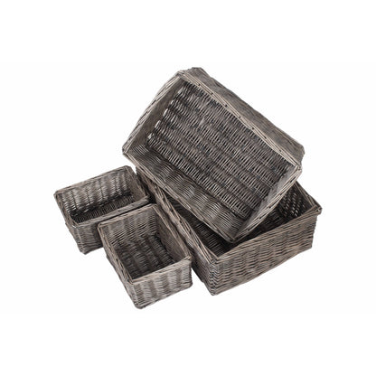 Antique Wash Willow Tray Baskets Set 4